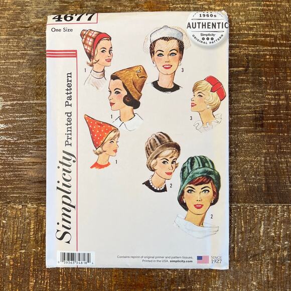 Simplicity Sewing Pattern 4677 Ladies 1960s Hats Cloche Pillbox Retro OS UNCUT - Picture 1 of 2